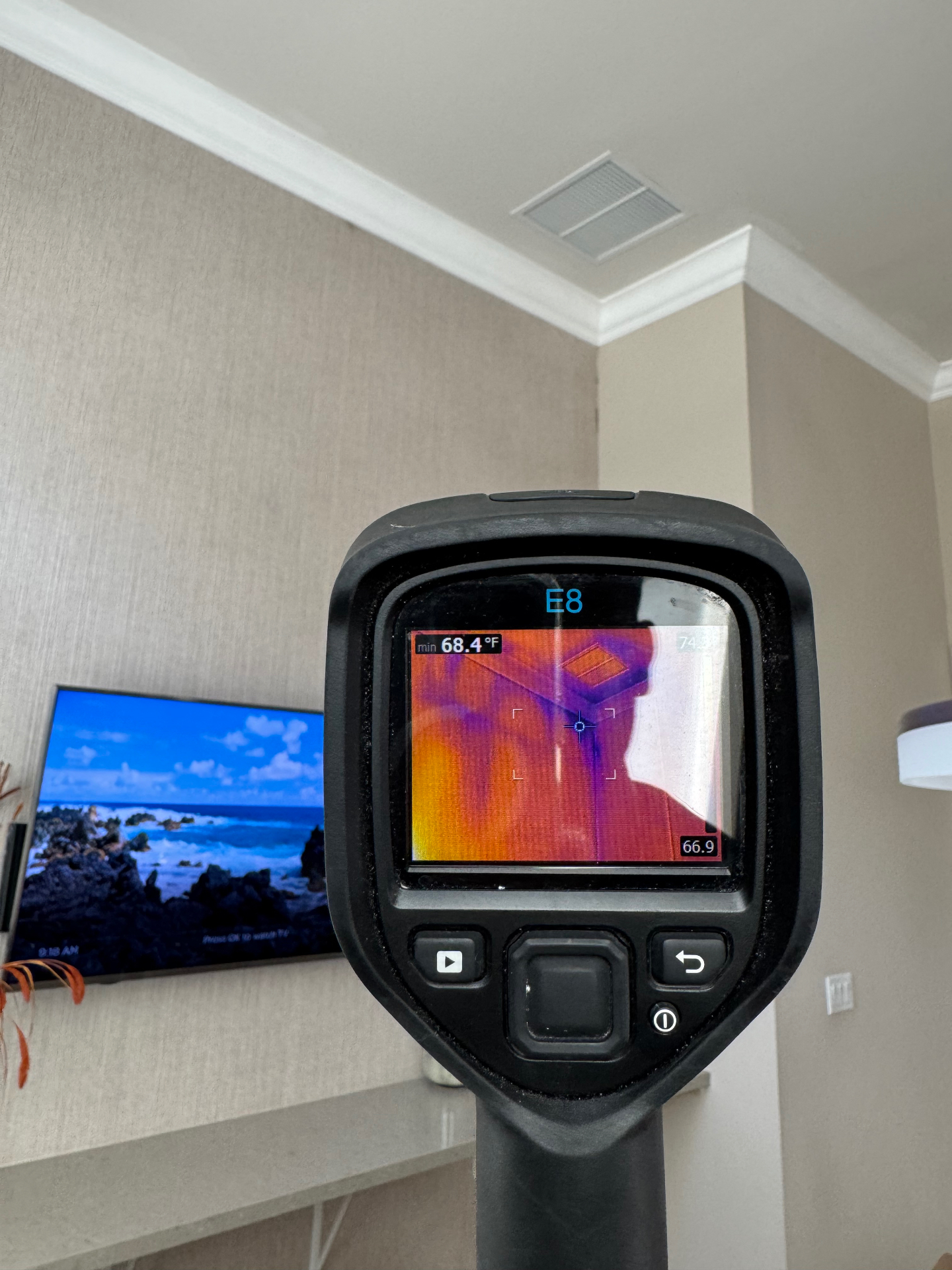 Thermal imaging moisture scan showing water spread behind the wall in a Tamarac multifamily unit